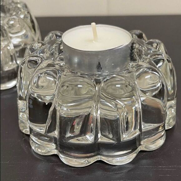 Vintage Princess House Clear Ribbed Round Crystal 3-Way Candle Holder Set - Picture 14 of 16